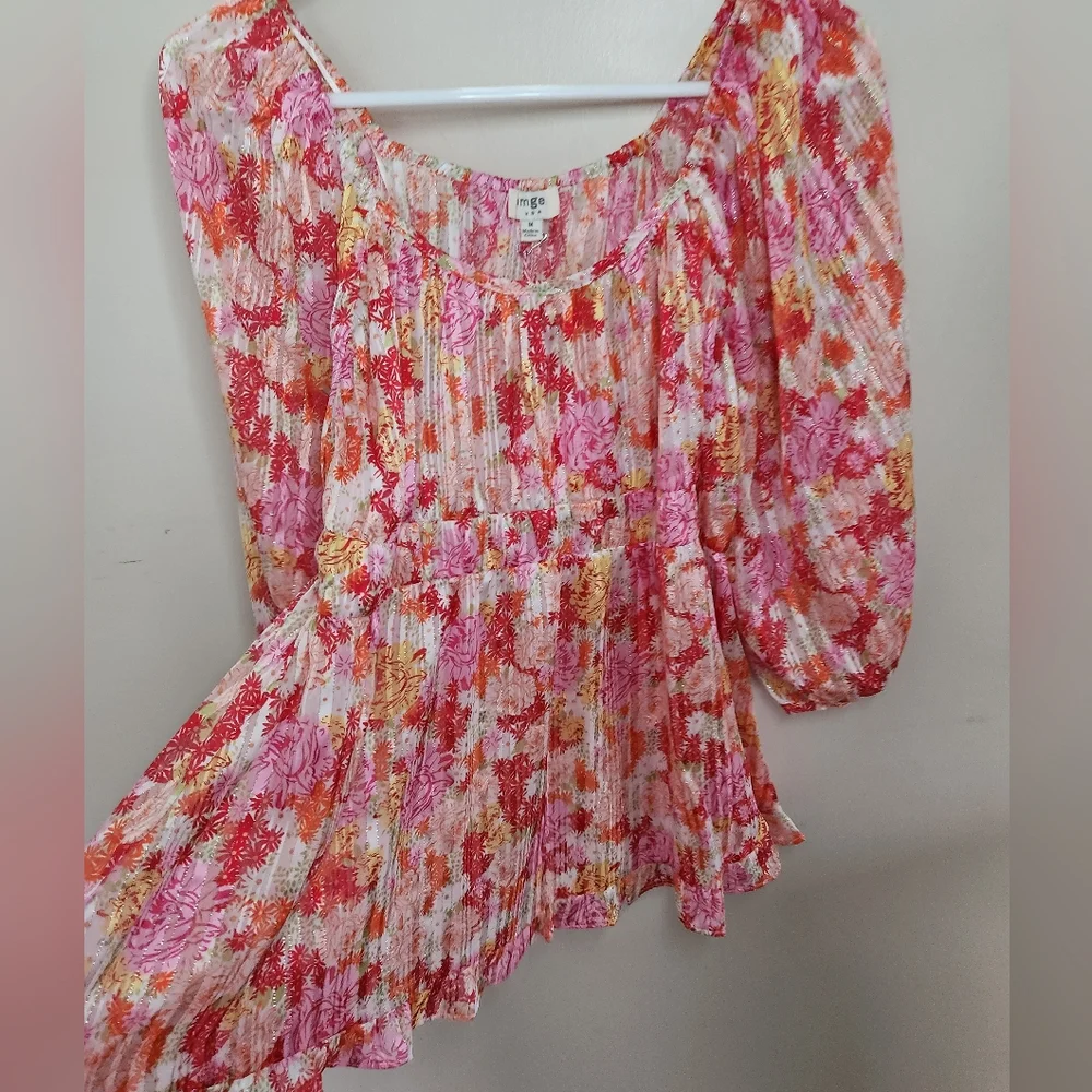 Women's Umgee Floral Print Top Sz Medium NWT - Picture 4 of 9